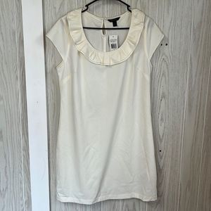 Tommy Hilfiger size 12 short sleeve dress off white. Ruffle neck. NWTs